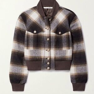 Veronica Beard Stanley Bomber Jacket in Multi Color Plaid Size 12 Elbow patches.